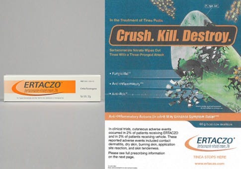 △ 과장 광고로 문제가 된 무좀 광고(무좀을 박멸한다고 근거 없이 과장해 표현) / 출처 : forbes.com)