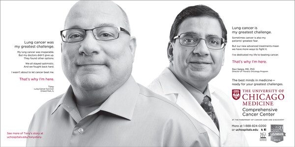 △ 시카고 대학 병원의 광고 – 환자와 의료진을 동시에 등장시켜 신뢰감과 동시에 눈에 보이는 성과를 강조했다(출처: toky.com)