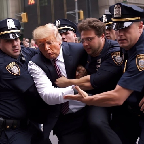 트럼프 전 대통령이 체포되는 모습을 그린 조작 이미지 [출처=엘리엇 히긴스 트위터]