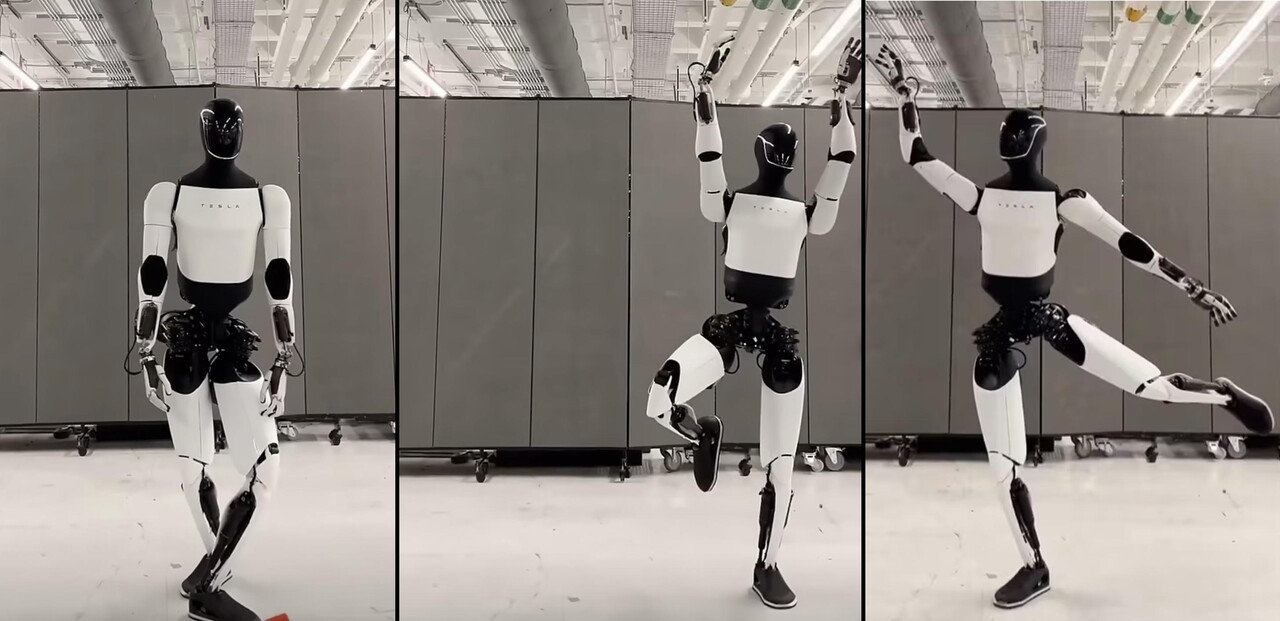 테슬라의 휴머노이드 로봇 '옵티머스'가 발레를 하고 있는 모습