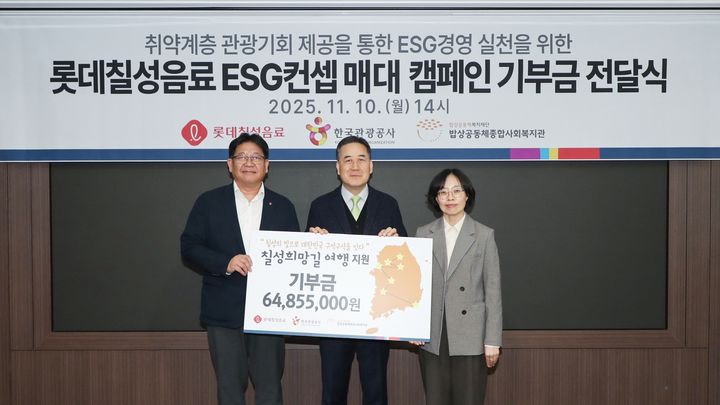 △ 롯데칠성음료가 사회 취약계층의 여행 지원을 위해 약 6500만원을 기부했다. (사진=롯데칠성음료)